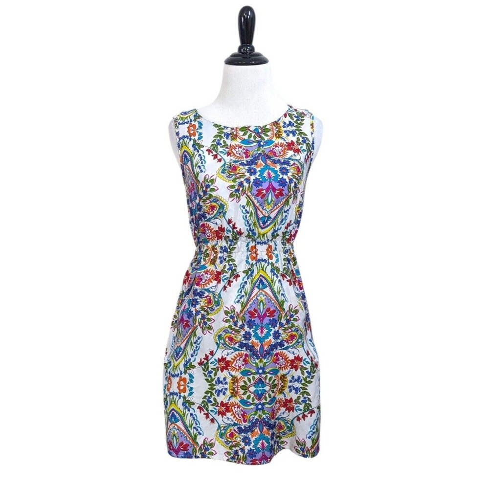 Iska Boho Print Dress - Size 2 Womens - White Blue Red Green Orage Pink Purple